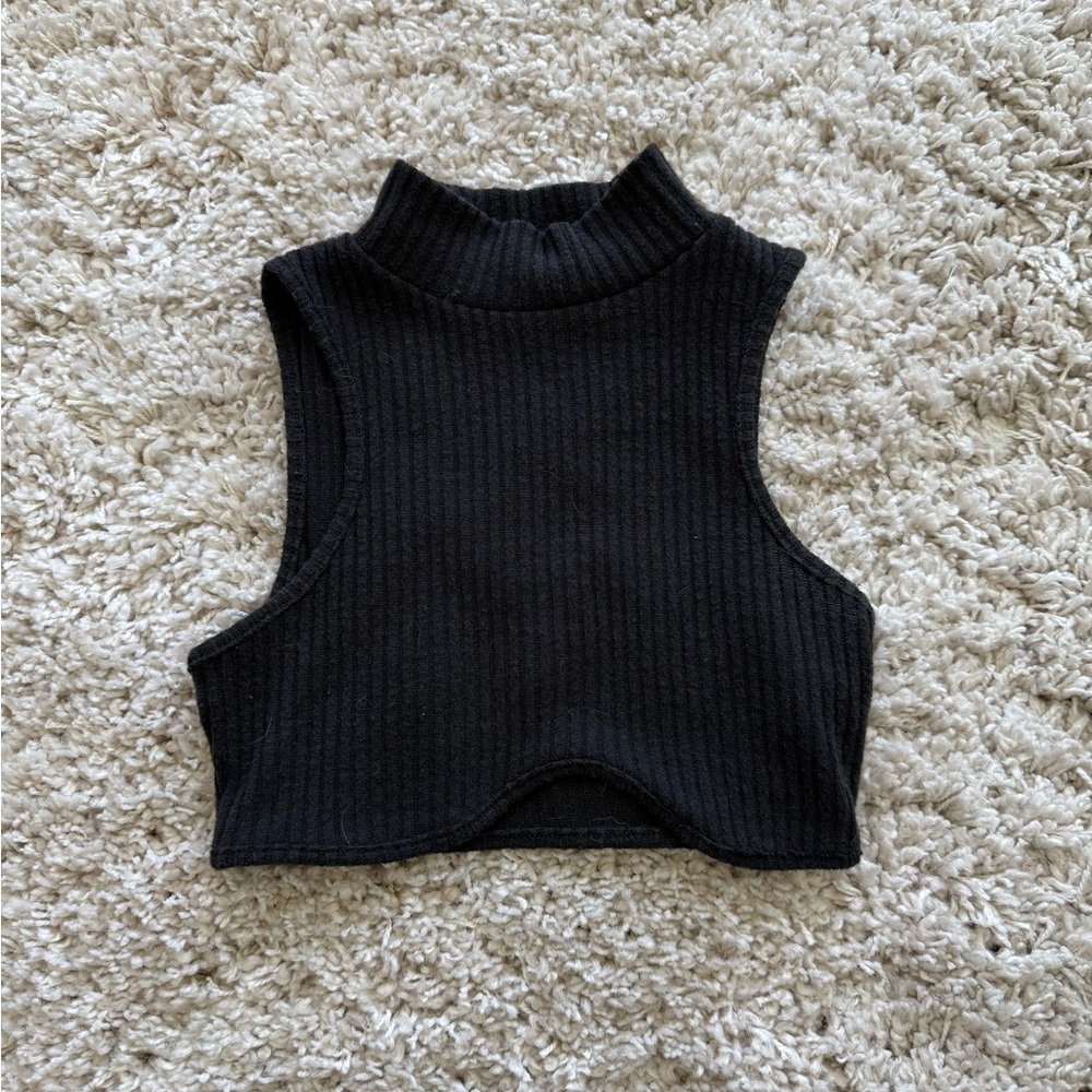 Black Ribbed Sleeveless Top